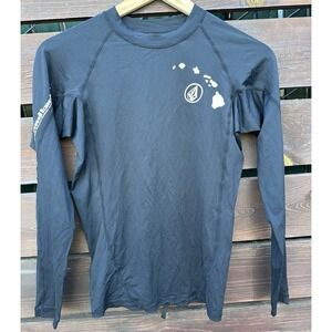 VOLCOM Hawaii Modtech Anti-UV Black Swim Shirt Rash Guard Long Sleeve Medium